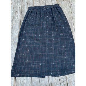 Vintage 1980s Black abstract Plaid Wool Blend Skirt